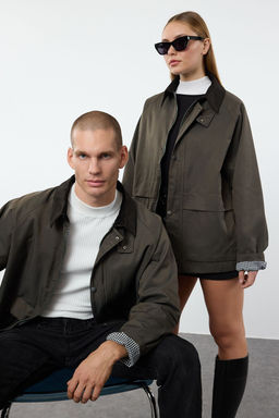 Haki Regular Fit Kadife Yaka Detayl? Mevsimlik Unisex Mont TMNAW25MO00017 - Trendyolmilla фото 11