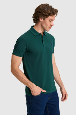 Erkek Slim Fit Polo Yaka Koyu Ye_il Basic Ti__rt