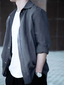 Рубашка мужская Лен Графит - Modamica фото 5