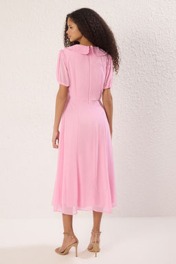 TRENDYOLMILLA Siyah A Kesim Yaka Detayl? Astarl? Sifon Midi Dokuma Elbise TWOSS25EL00256  фото 4