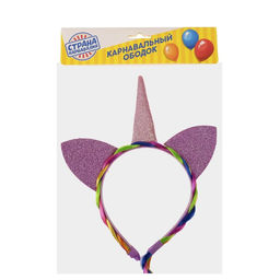 Карнавальный ободок Единорог, с косичкой, розовый - Страна карнавалия фото 4