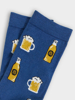 Цена за 5 пар! Носки мужские высокие синие с узором в виде пивных бокалов и бутылок - Mark formelle фото 4