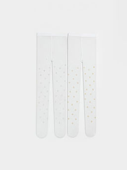 K?z Bebek Kalp Bask?l? K?lotlu ?orap 2li