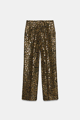ANIMAL PRINT SEQUINNED STRAIGHT-LEG TROUSERS