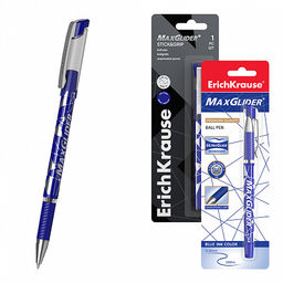 АКЦИЯ Цена за 12 шт. Ручка шариковая ErichKrause MaxGlider® Stick&Grip 0.7, Ultra Glide Technology, цвет чернил синий (в блистере по 1 шт.)