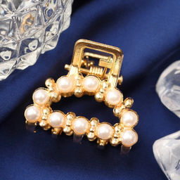 Цена за 6 шт. Крабик для волос «Аманда», дуга жемчуг, 2.5 см, золото