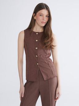 Bisiklet Yaka Kad?n S?et G?r?n?ml? Klasik Yelek