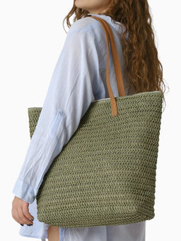 Сумка пляжная на молнии, на подкладке, зелёная - Simaland фото 3