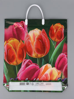 Цена за 5 шт. Пакет "Яркие тюльпаны, полиэтиленовый с вырубной ручкой, пласт. 38х44 см, 90 мкм