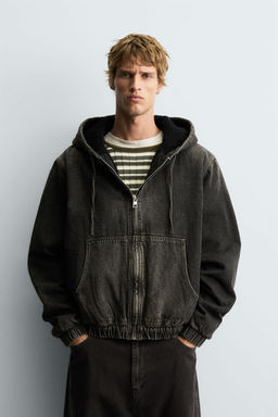 DENIM JACKET WITH FAUX SHEARLING HOODIE - Zara фото 2