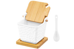 Банка для сыпучих продуктов 300 мл 10,5*9,5*10 см Витраж +ложка+ откид. бамб.крыш.+дер.под - Elan gallery фото 7