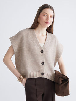 V Yaka Oversize Kad?n Triko Yelek