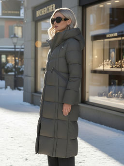 Пальто зимнее утепленное с капюшоном женское темно-серого цвета 7729TC - Visdeer фото 24