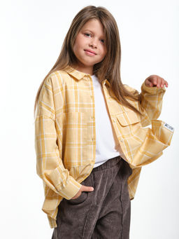 Рубашка для девочки оверсайз в клетку UD 7983 желтая клетка - Mini maxi фото 9