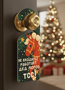 Табличка на дверь (Хенгер) из дерева iLikeGift "Не входить! Работает Дед Мороз!"
