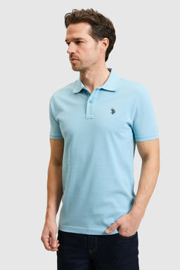 Erkek Slim Fit Polo Yaka Mavi Basic Ti__rt