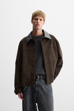 LEATHER CONTRAST COLLAR JACKET - Zara фото 2