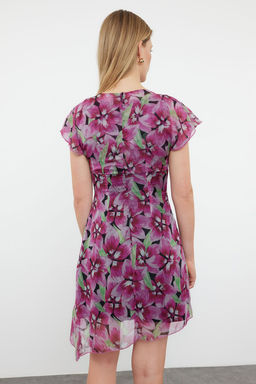 Cok Renkli Cicek Desenli A Kesim Degaje Yakal? Mini Dokuma Elbise TWOSS24EL00900 - Trendyolmilla фото 5