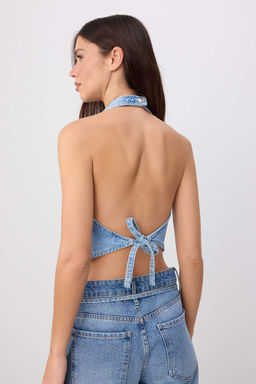 Mavi Halter Yaka Crop Denim Bluz TWOSS26BZ00833 - Trendyolmilla фото 4