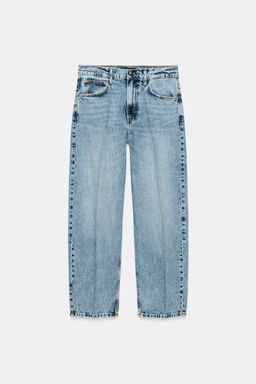 JEANS Z1975 BARREL TIRO MEDIO RAYA PLANCHADA / Azul medio - Zara фото 8