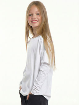 Футболка с длинными рукавами для молодежи 22-8002-2 белый/принт - Mini maxi фото 5