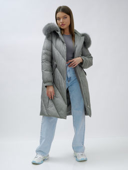 Пальто женское зимние с мехом песец люкс класса серого цвета 1316Sr