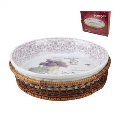 Блюдо керамич. 11" кругл. в плетенке "Лаванда", арт. 1796-496-11 VALLEYA