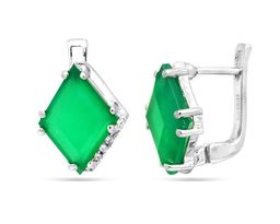 Серьги из серебра зеленый агат, Ромбина