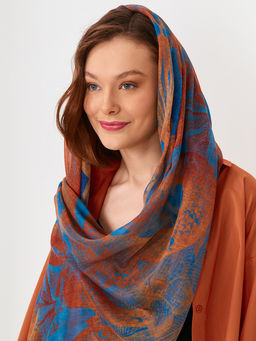 Большой, мягкий, тонкий и очень нежный двусторонний палантин с рисунком в стиле арт-деко