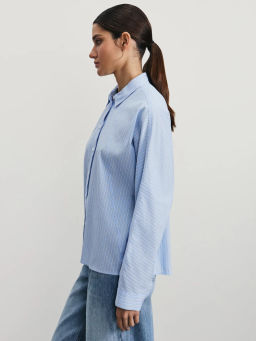 Рубашка в полоску из хлопка / Zarina фото 4