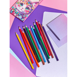 Карандаши цветные Комус Класс Kitty stickers 12 цв, 3мм, трехгранные, дер  фото 8