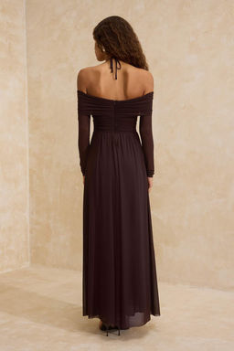 Kahverengi Tul Boyundan Baglamal? Etegi Belden Ac?lan Maxi Abiye & Mezuniyet Elbisesi TPRSS26AE00001 - Trendyolmilla фото 4