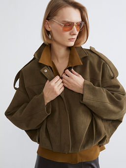 G?mlek Yaka Oversize Kad?n S?et G?r?n?ml? Ceket