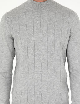 Gri Slim Fit Yar_m Bal_k__ Yaka Y_n Kar___ml_ Triko Kazak - Pierre cardin фото 6