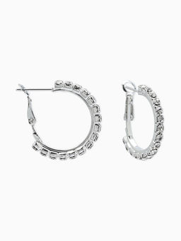 Цена за 2 шт. Серьги-кольца со стразами d=2,5см, цвет белый в серебре