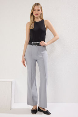 Gri Nervur Detayl? Yuksek Bel Flare/Ispanyol Paca Pantolon TWOAW25PL00071