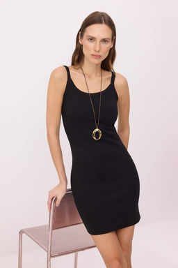 Gri Melanj Duz Bodycon Havuz Yaka Kal?n Ask?l? Mini Pamuklu Ribana Esnek Orme Elbise TWOSS26EL00567 - Trendyolmilla фото 5