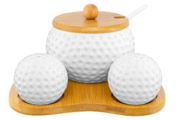 Набор - сахарница 440 мл 16*17*8,5 см Сфера с ложкой + солонка + перечница на дер. подст.