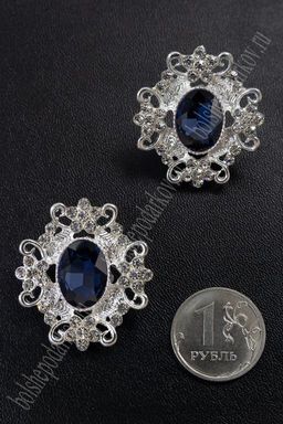 Серединка ювелирная (2 шт) SF-5794, серебро/темно-синий №22