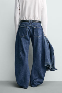 JEANS BARREL FIT COSTURA GIRADA / Azul - Zara фото 3