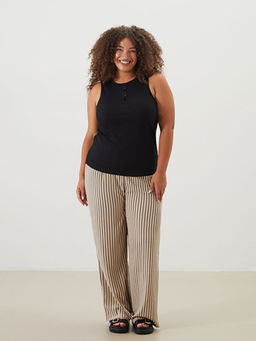 Beli Lastikli ?izgili Kad?n Pantolon