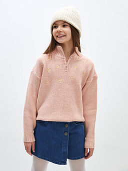 Yar?m Bal?k?? Yaka Nak??l? Uzun Kollu K?z ?ocuk Triko Kazak - Waikiki фото 2