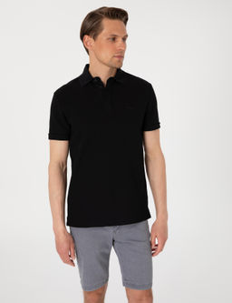 Siyah Slim Fit %100 Pamuk K_vr_lmaz Amerikan Pike Polo Yaka Basic Ti__rt - Pierre cardin фото 3