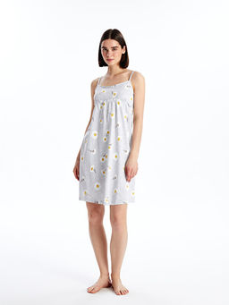 Bisiklet Yaka ?i?ekli Ask?l? Kad?n Gecelik