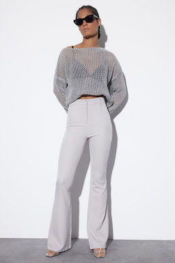 Gri Ispanyol Paca Flare Bootcut Dokuma Kumas Pantolon TOFAW19BB0581