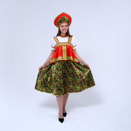 Русский народный костюм женский Рябинушка, платье с отлетной кокеткой, кокошник, р. 44-46, рост 170 см