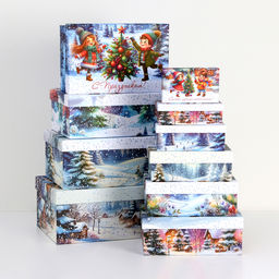 Набор подарочных новогодних коробок 10 в 1 «Новогдние каникулы», 32.5×20×12.5 - 12×7×4 см