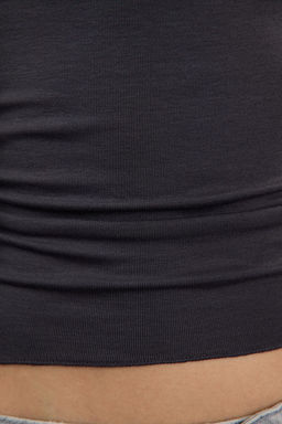 Antrasit Viskon/Yumusak Kumasl? Fitted Buzgu/Drape Detayl? Kay?k Yaka Esnek Orme Bluz TWOAW25BZ00225