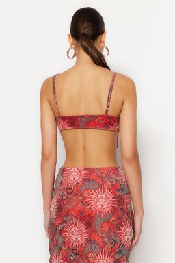 Trendyolmilla Ekru Bask?l? S?rt? Capraz Ask?l? Asimetrik Etek Uclu Tul Orme Bluz TWOSS23BZ00566 фото 23