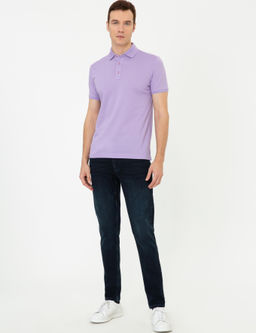 Lila Polo Yaka Slim Fit Basic Merserize T-shirt